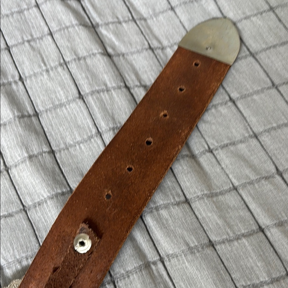 Vintage Brown Leather Belt with Silver Accents - Picture 6 of 11